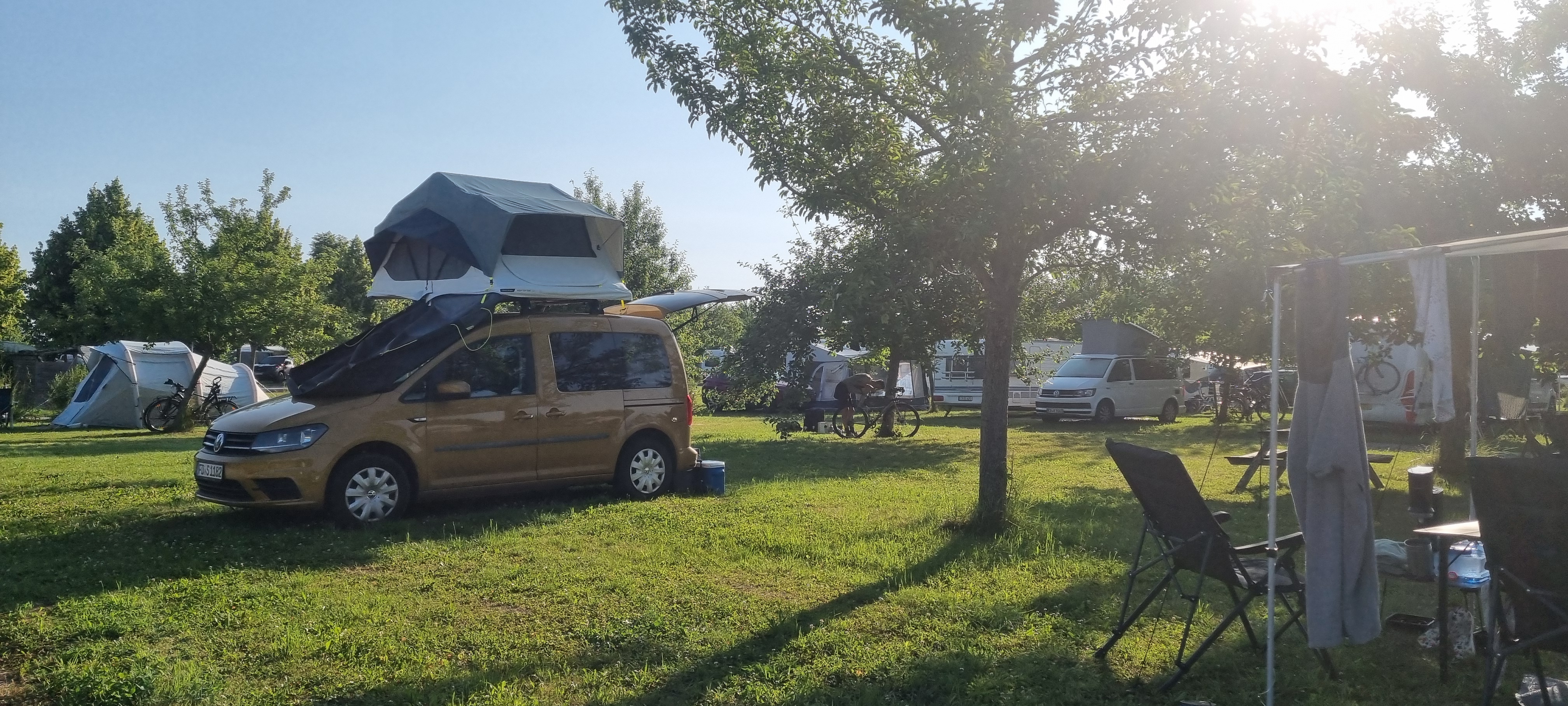 Campingplätze - Lebensmittelangebot: regionale Produkte im Kiosk / Shop / Restaurant - Bayern - Stellplätze zwischen Obstbäumen, für Dachzelte, Caravan, Van, Wohnmobile und Zelte geeignet - Camping Paradies Franken